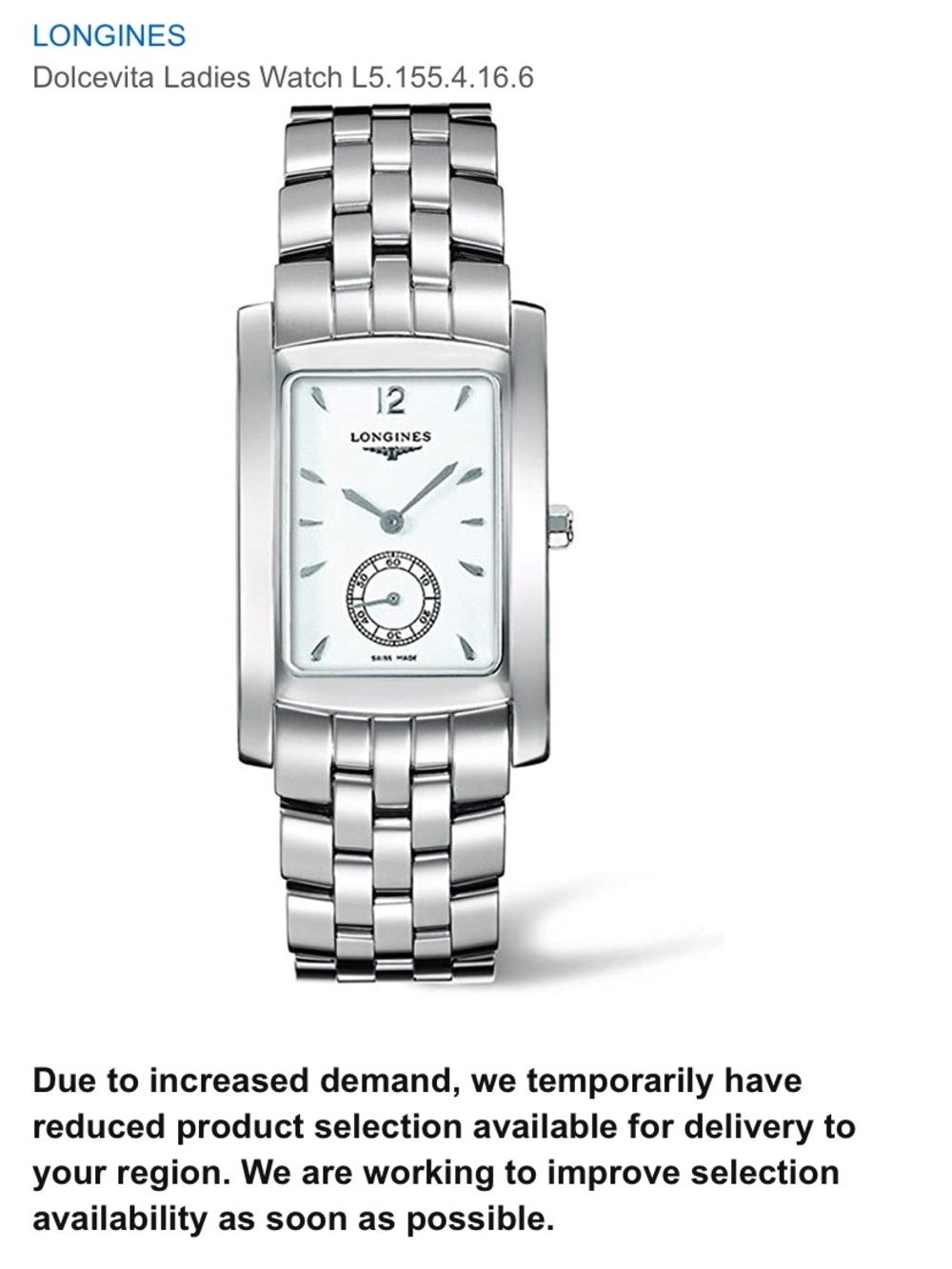 Longines Ladies L51554166 DolceVita
Quartz Watch with box and papers